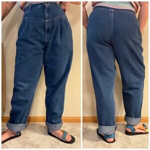 Vintage 80s High Rise Tapered Pleated Mom Jeans 10